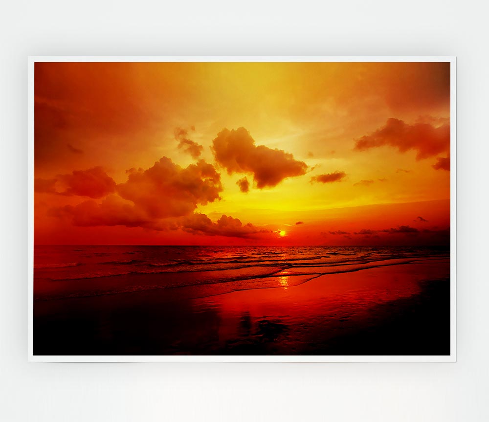 Distant Sunset Ocean Print Poster Wall Art