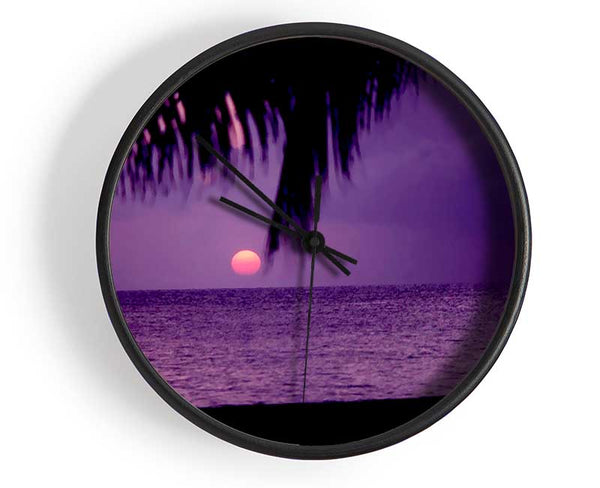Sun Down Palm Purple Clock - Wallart-Direct UK