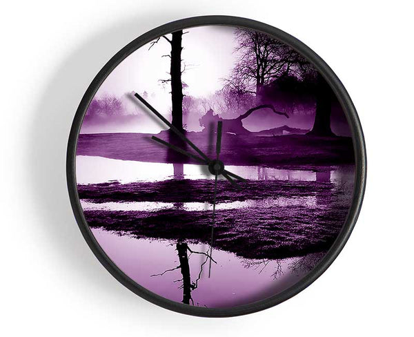 Sunset Forest Waters Purple Clock - Wallart-Direct UK