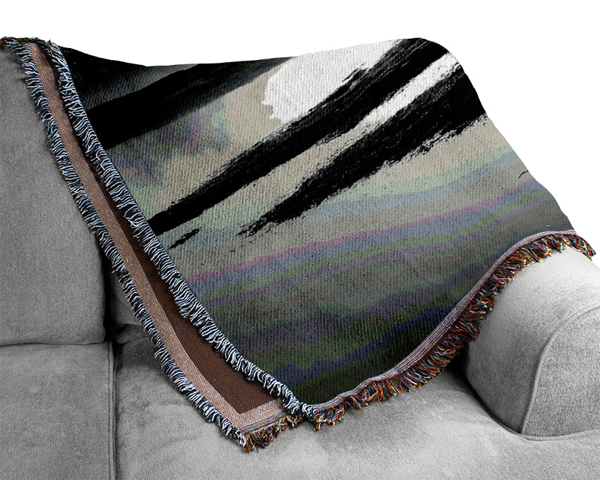 Sunset Forest Waters B n W Woven Blanket