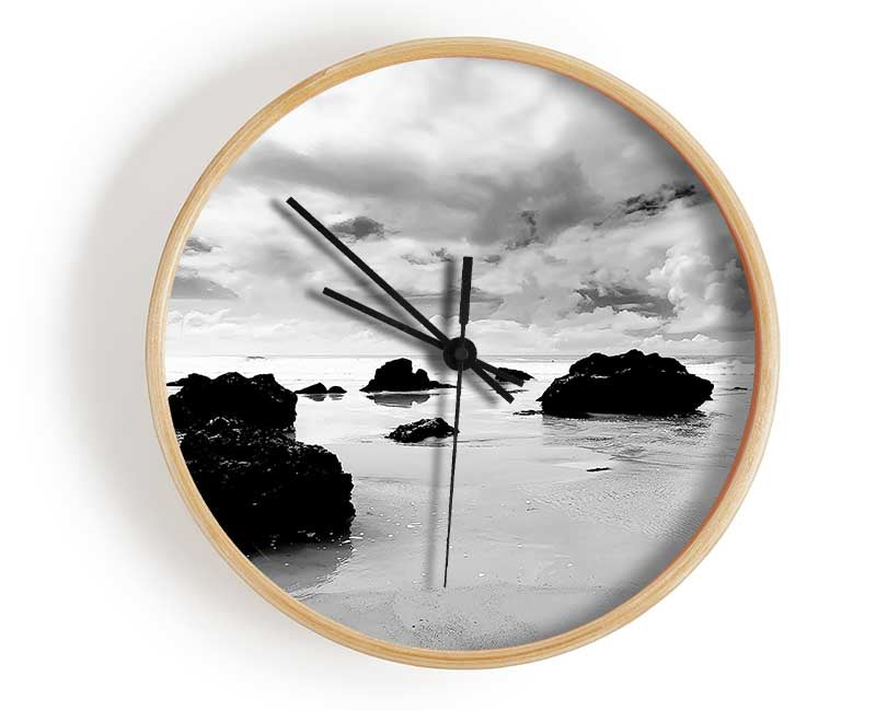 Until The Tide Returns B n W Clock - Wallart-Direct UK