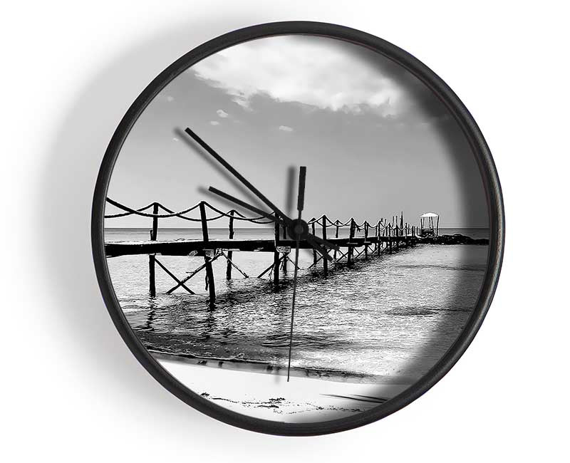 White Sand Pier B n W Clock - Wallart-Direct UK