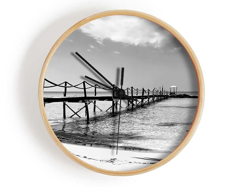 White Sand Pier B n W Clock - Wallart-Direct UK