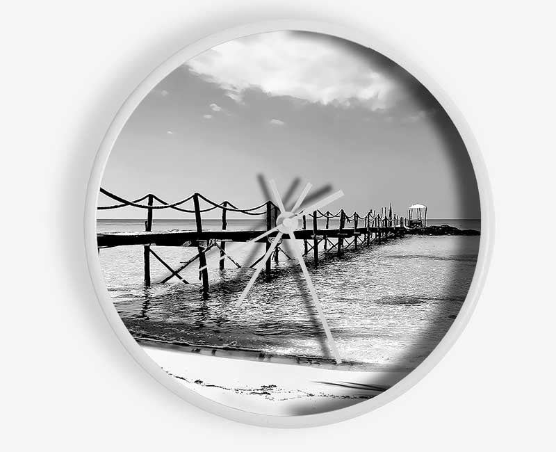 White Sand Pier B n W Clock - Wallart-Direct UK