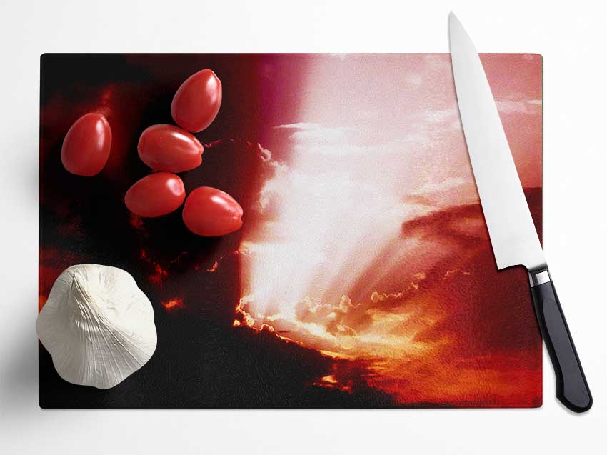 Sun Through The Clouds Red Glass Chopping Board