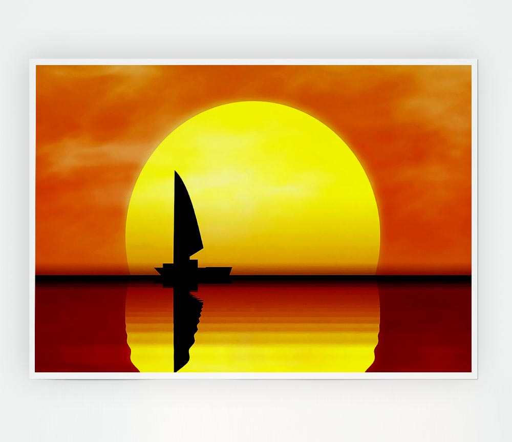 Boat Sailing In The Sunset Print Poster Wall Art