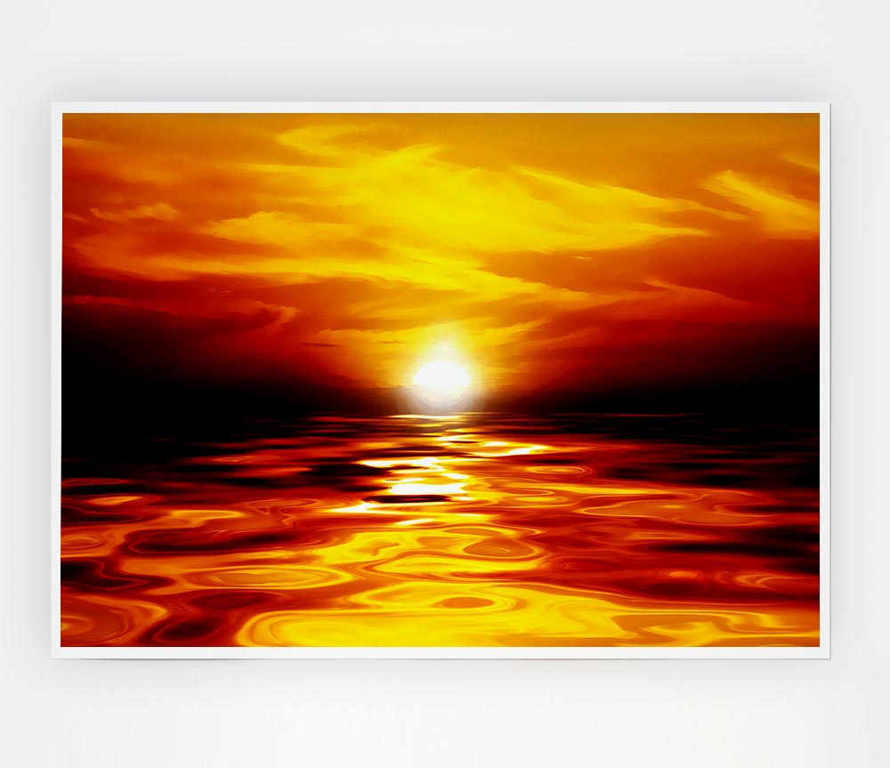 Lava Ocean Sunset Yellow Print Poster Wall Art
