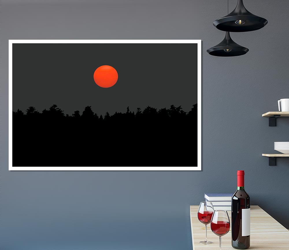 The Red Sun Over The Grey Treeline Print Poster Wall Art