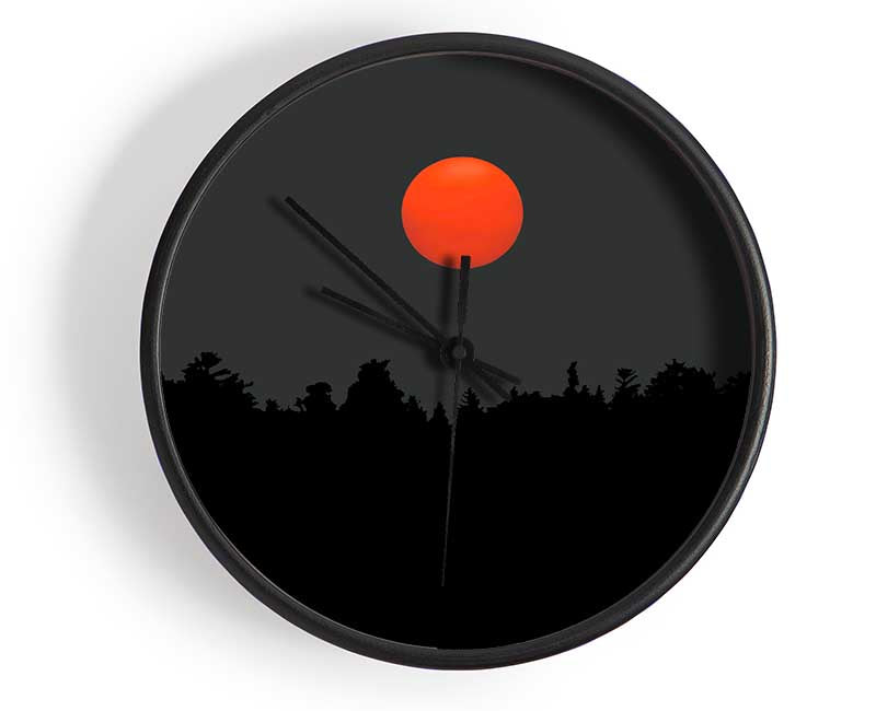 The Red Sun Over The Grey Treeline Clock - Wallart-Direct UK