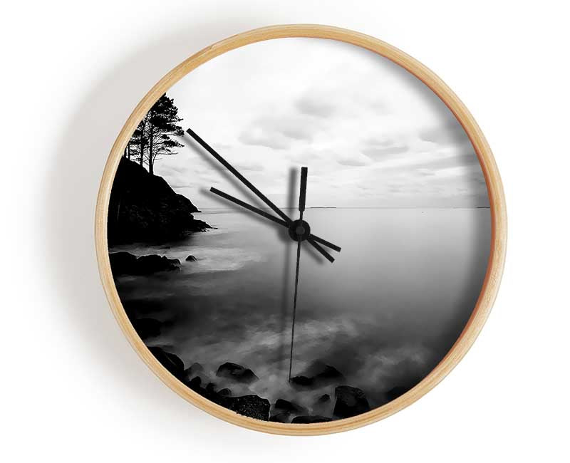 Tree Top Ocean Calm B n W Clock - Wallart-Direct UK