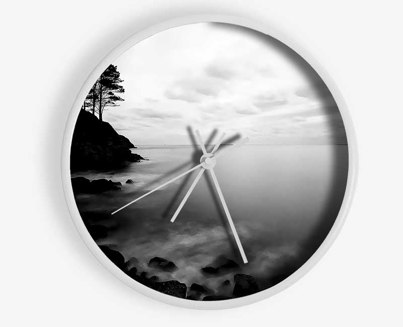 Tree Top Ocean Calm B n W Clock - Wallart-Direct UK
