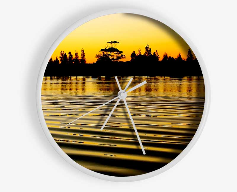 Yellow Morning Lake Clock - Wallart-Direct UK