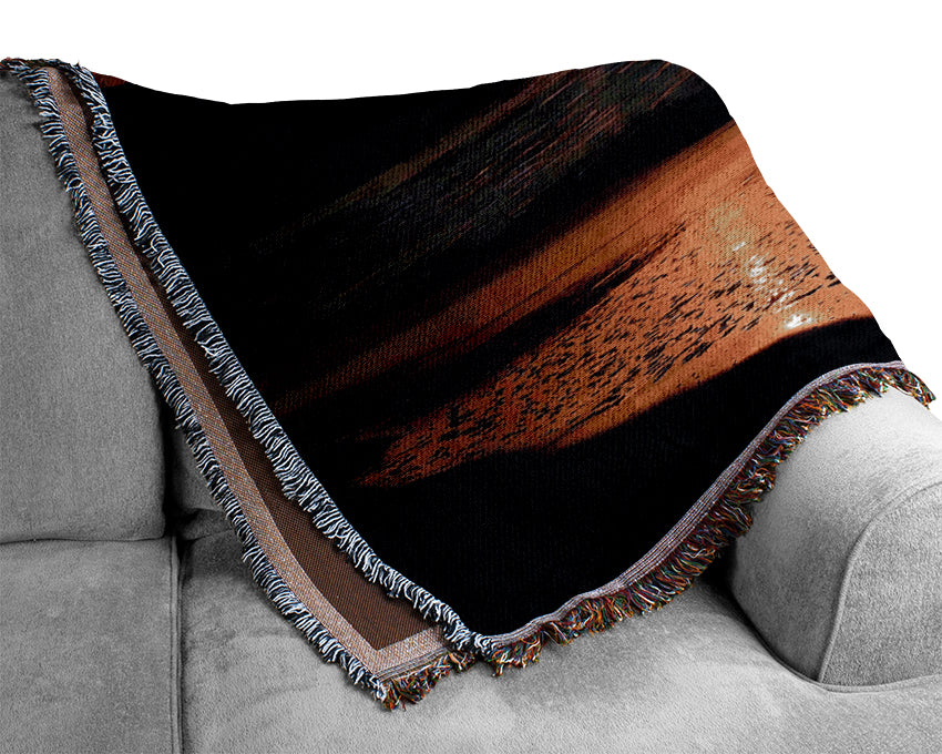 Sun Down Over Ocean Woven Blanket