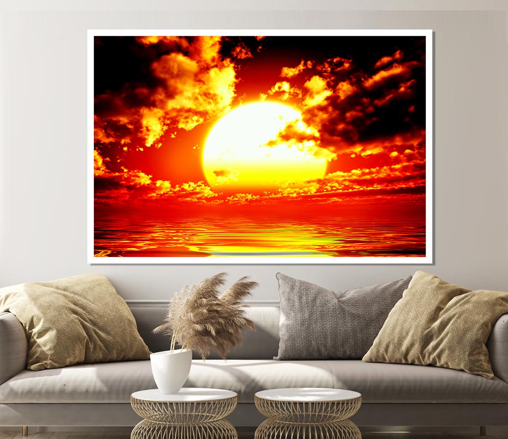 The Huge Sun Over The Ocean Print Poster Wall Art