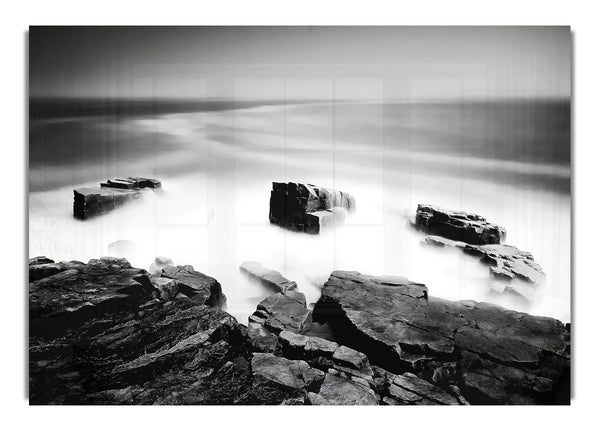 Misty Ocean Rocks Schwarz N Weiß Sonnenuntergang Canvasb L