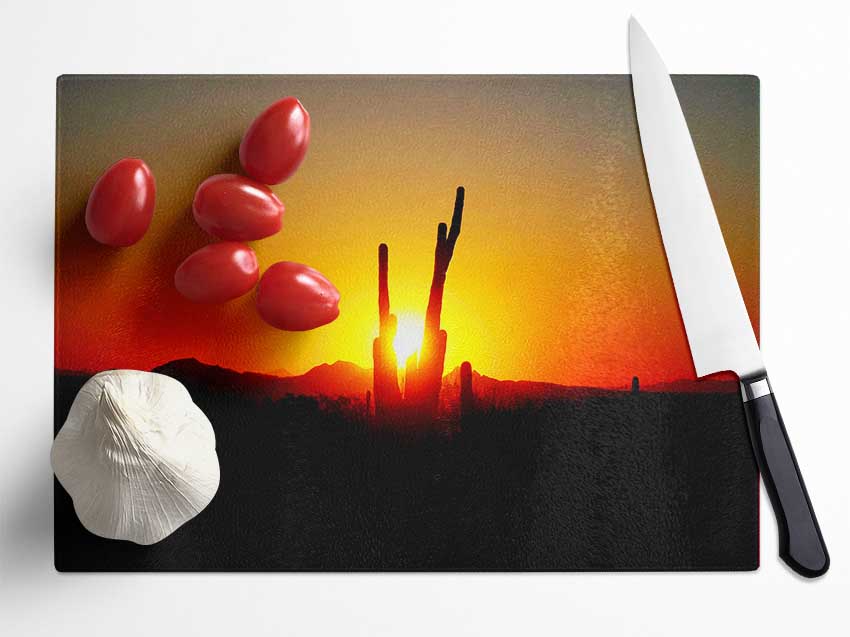 Red Cactus Sunrise Glass Chopping Board