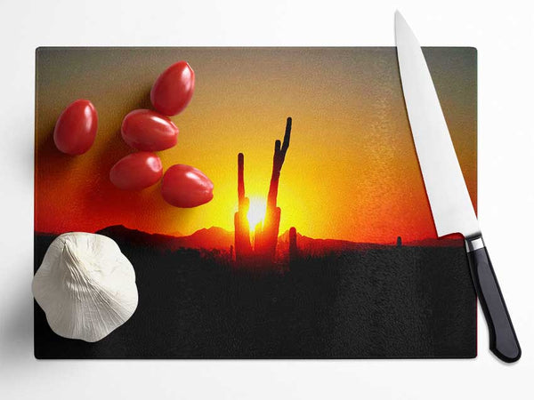 Red Cactus Sunrise Glass Chopping Board