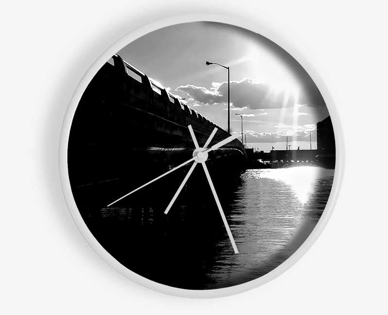 The Pier Above B n W Clock - Wallart-Direct UK