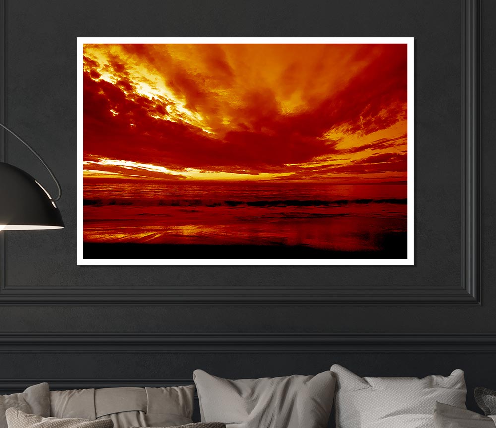 Vibrant Red Skys Print Poster Wall Art