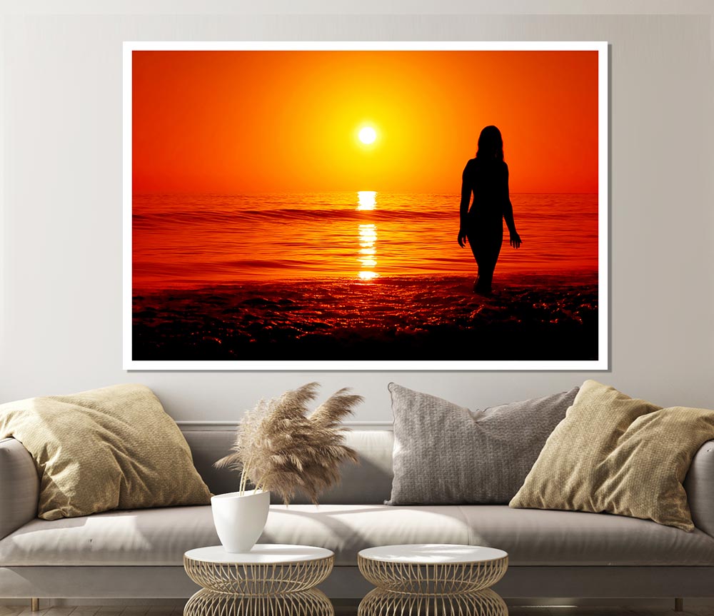 The Goddess Of The Orange Ocean Sun Print Poster Wall Art