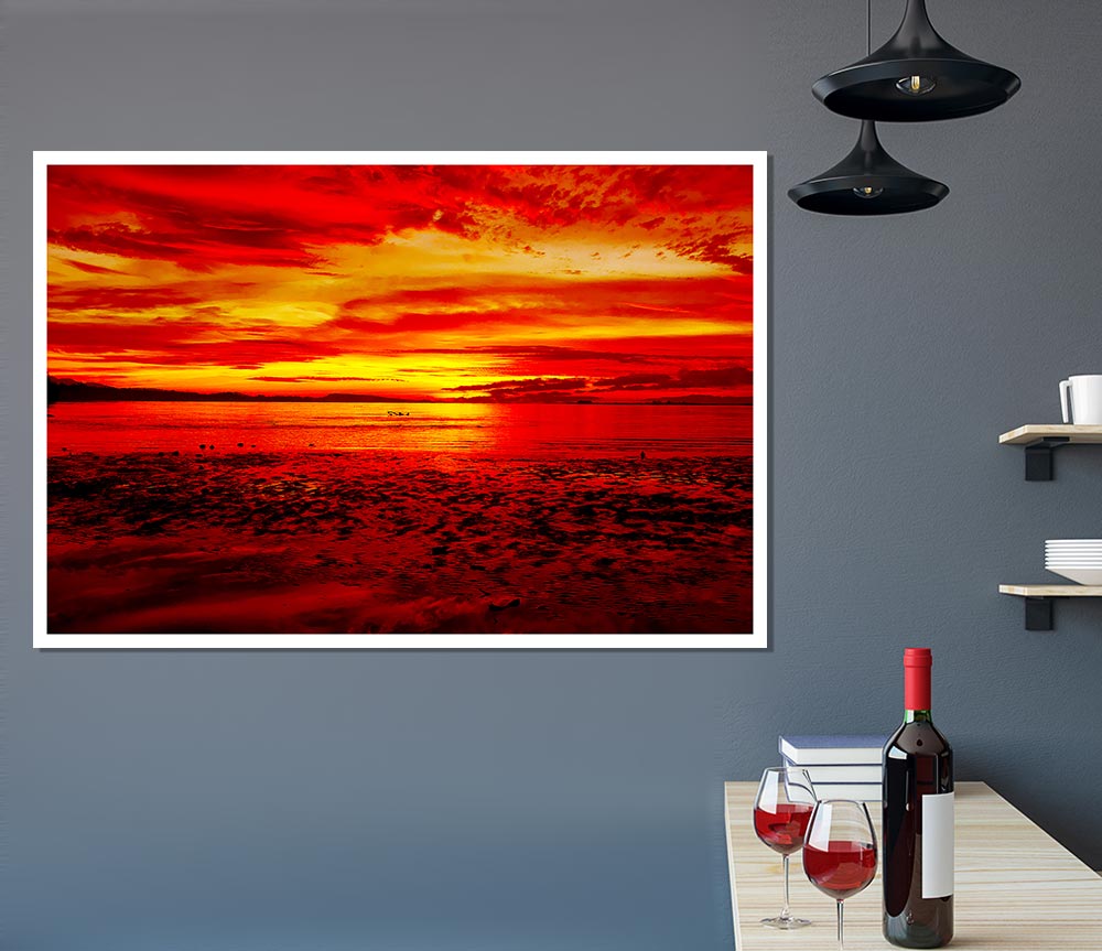 The Pebbled Beach Red Print Poster Wall Art