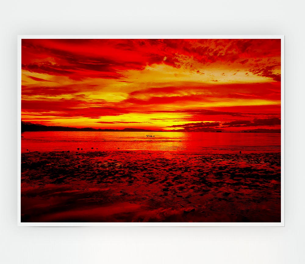 The Pebbled Beach Red Print Poster Wall Art