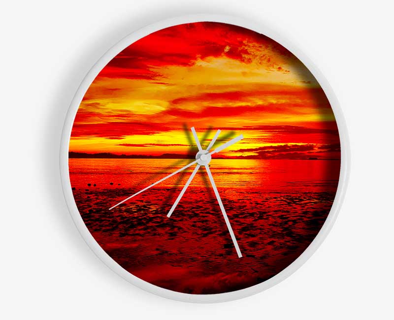 The Pebbled Beach Red Clock - Wallart-Direct UK
