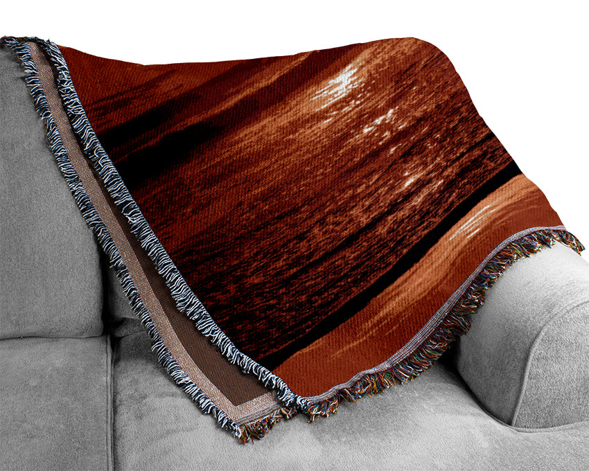 Surfers Stunning Orange Ocean Woven Blanket