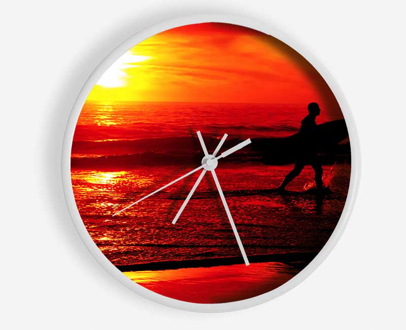 Surfers Stunning Orange Ocean Clock - Wallart-Direct UK