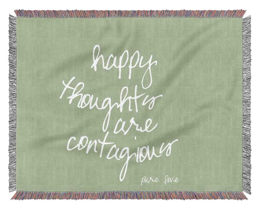 Love Quote Happy Thoughts Are Contagious Lime Green Woven Blanket