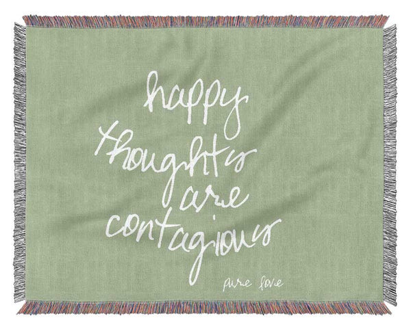 Love Quote Happy Thoughts Are Contagious Lime Green Woven Blanket