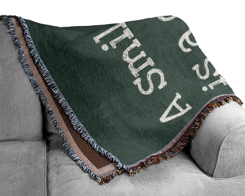 Motivational Quote Smile Is A Curve Grey Woven Blanket