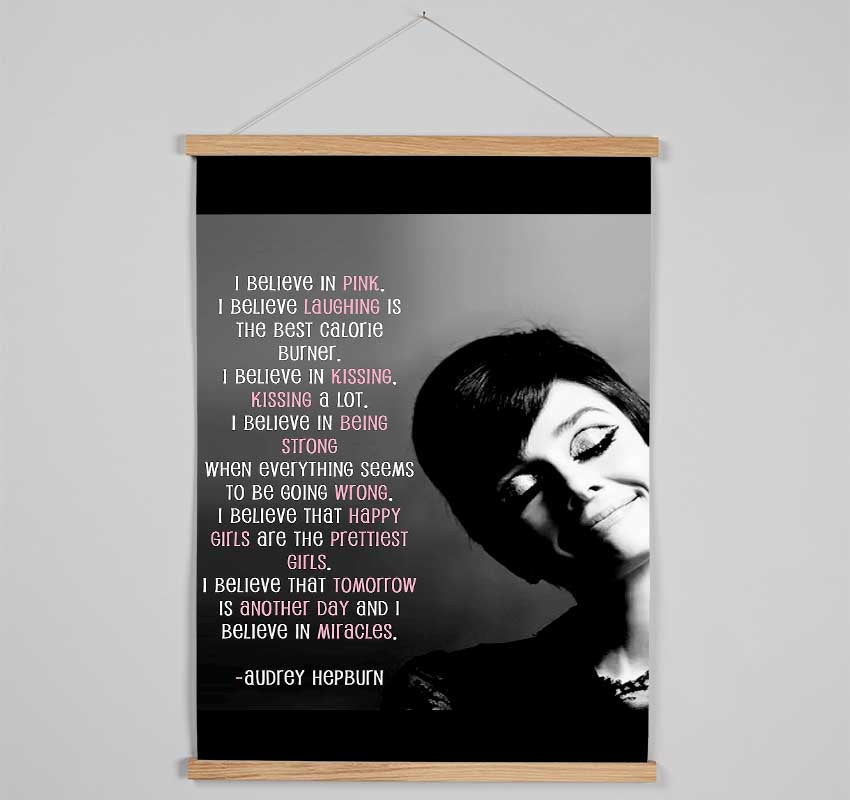Motivational Quote Audrey Hepburn I Believe In Pink Portrait Hanging Poster - Wallart-Direct UK