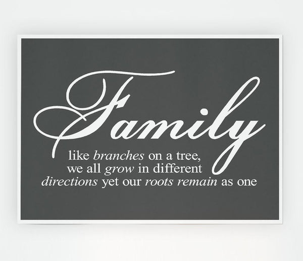 Family Quote Family We All Grow In Different Directions Grey Print Poster Wall Art