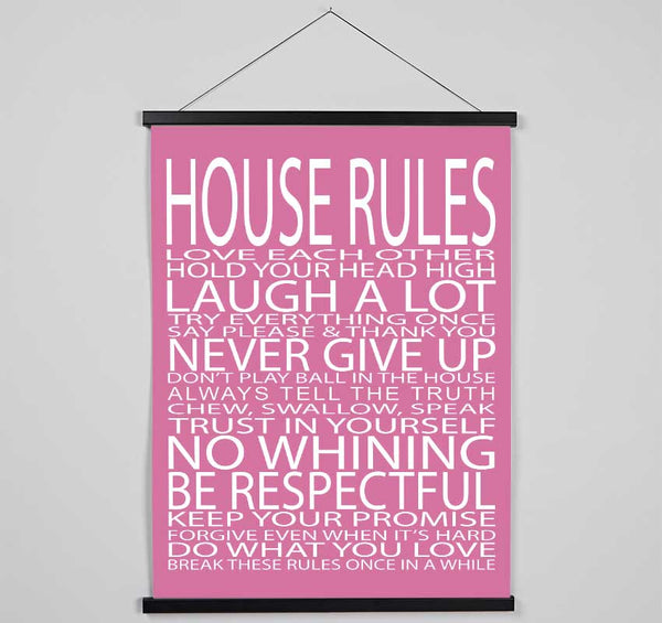 Family Quote House Rules Love Each Other Pink Hanging Poster - Wallart-Direct UK