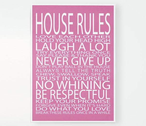 Family Quote House Rules Love Each Other Pink Print Poster Wall Art
