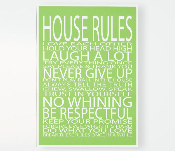 Family Quote House Rules Love Each Other Lime Green Print Poster Wall Art