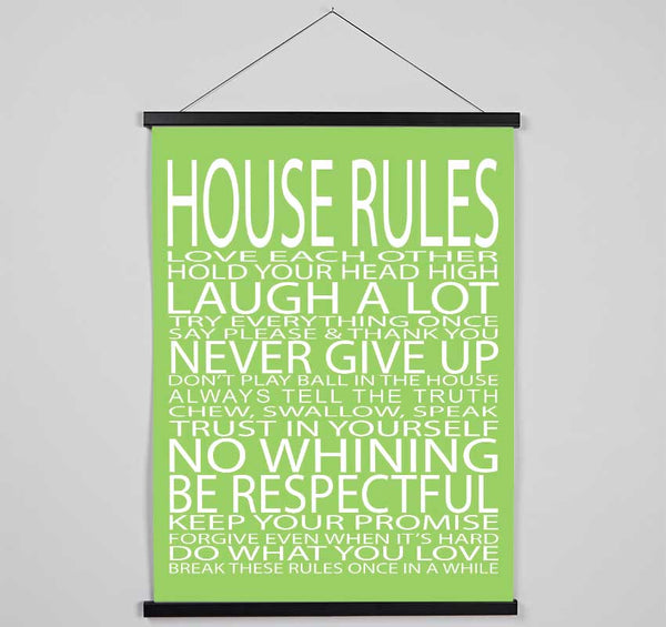 Family Quote House Rules Love Each Other Lime Green Hanging Poster - Wallart-Direct UK