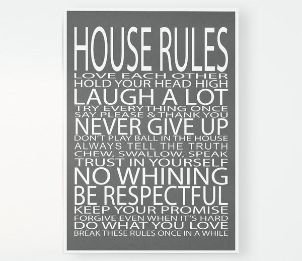 Family Quote House Rules Love Each Other Grey Print Poster Wall Art