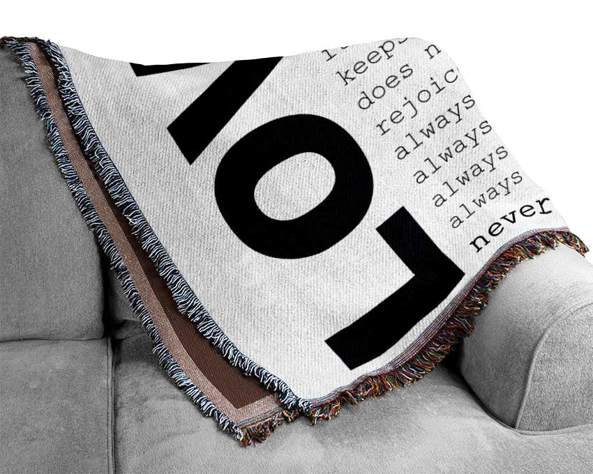 Love Quote Love Never Fails Woven Blanket