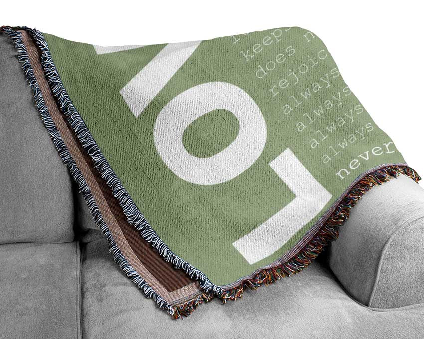 Love Quote Love Never Fails Lime Green Woven Blanket