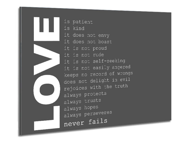 Liebeszitat Love Never Fails Grau