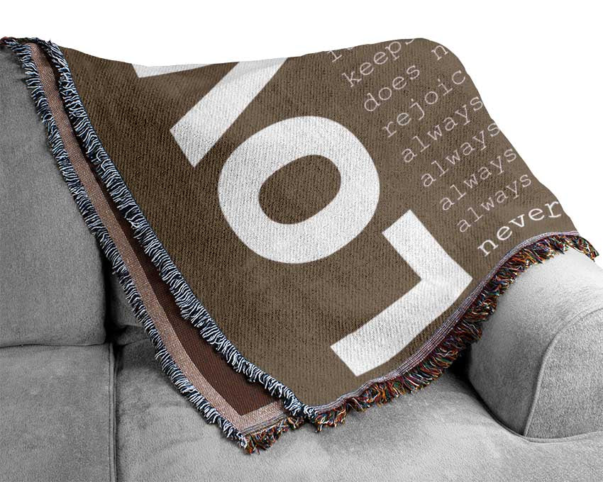 Love Quote Love Never Fails Beige Woven Blanket