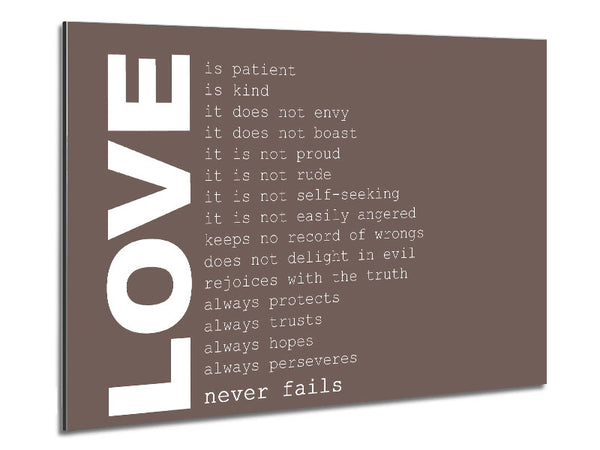 Liebesspruch Love Never Fails Beige
