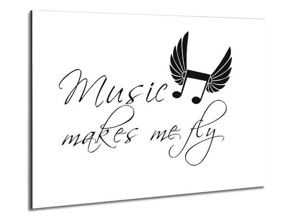 Boys room Quote Music Makes Me Fly White Metal Print