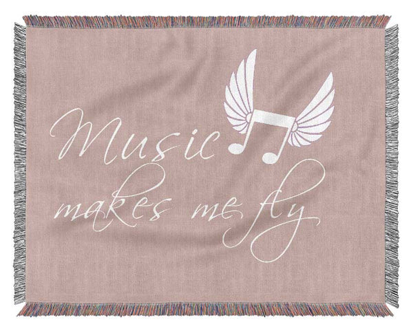 Girls Room Quote Music Makes Me Fly Vivid Pink Woven Blanket