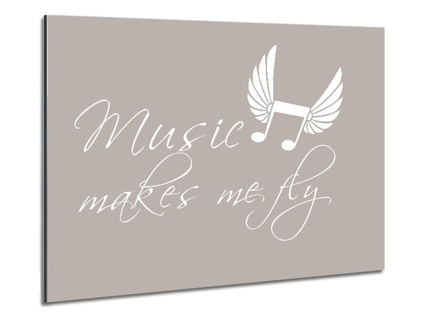 Boys room Quote Music Makes Me Fly Beige Metal Print