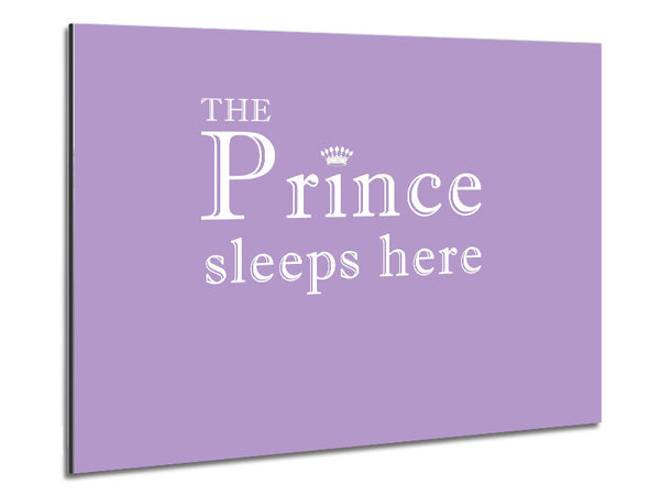Nursery Quote The Prince Sleeps Here Lilac Metal Print