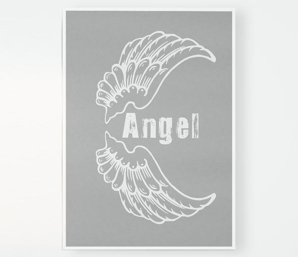 Angel Wings 3 Grey White Print Poster Wall Art