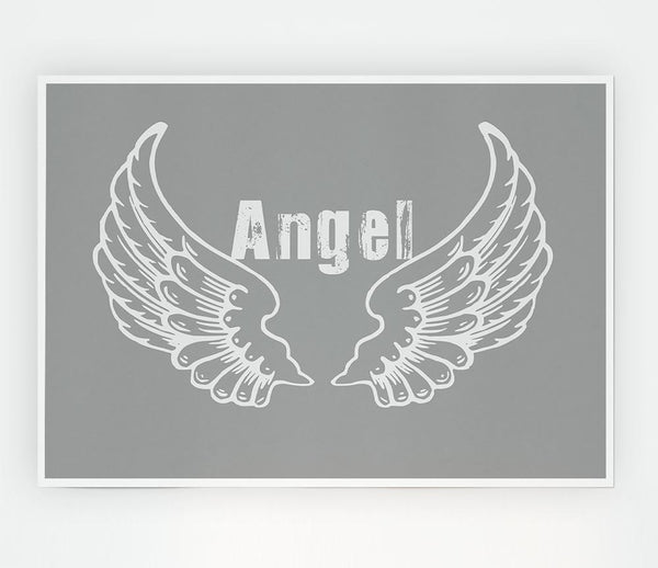 Angel Wings 2 Grey White Print Poster Wall Art